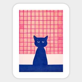 Metro Cat Retro Poster Vintage Art Tiles Wall Blue Pink Illustration Sticker